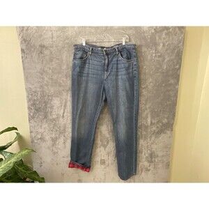 Eddie Bauer Flannel Lined Denim Jeans Womans Size 14 Blue Boyfriend Relaxed Leg